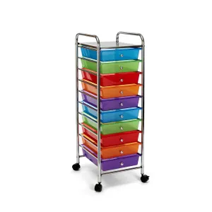10-Drawer Organizer Cart, Translucent Multi-Color