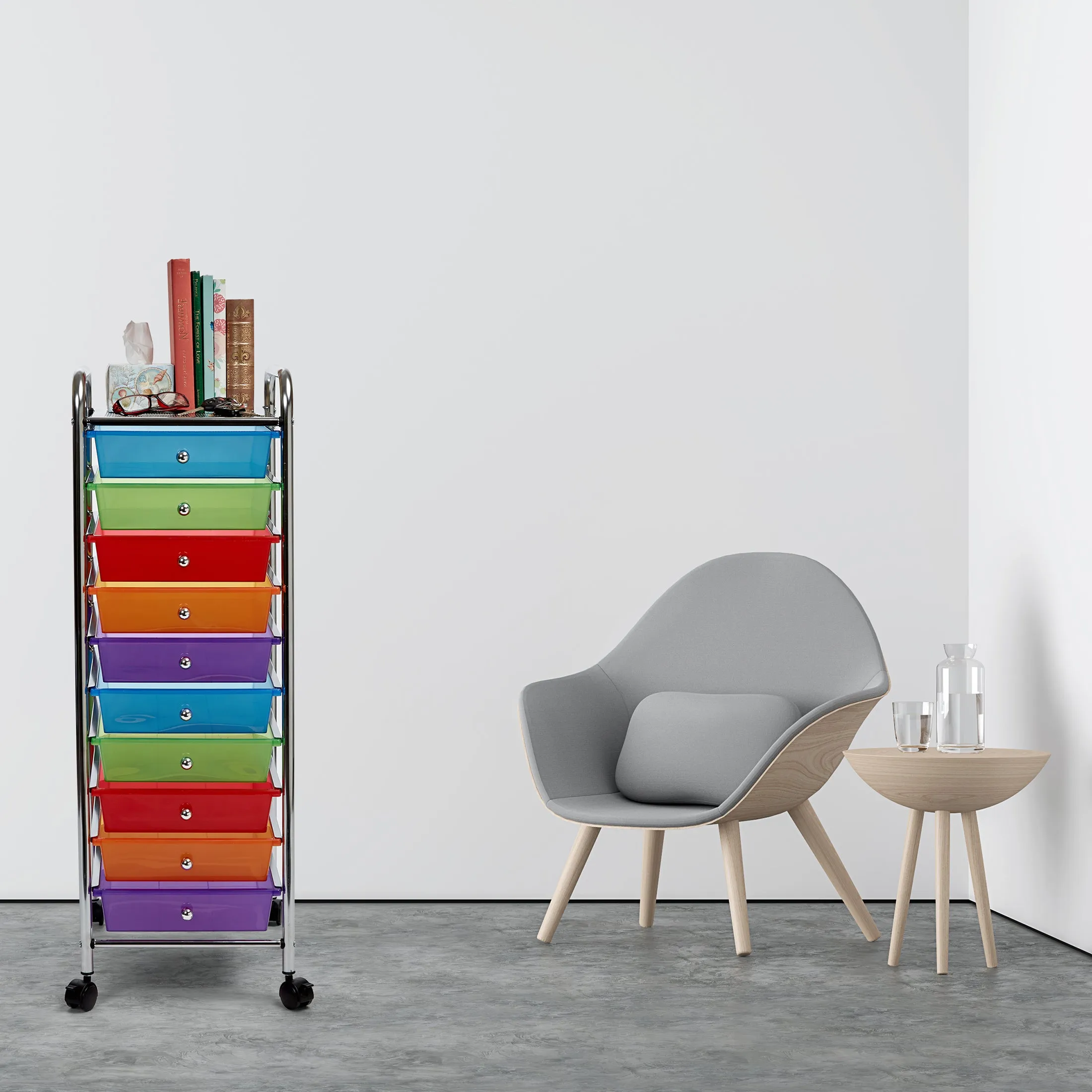 10-Drawer Organizer Cart, Translucent Multi-Color