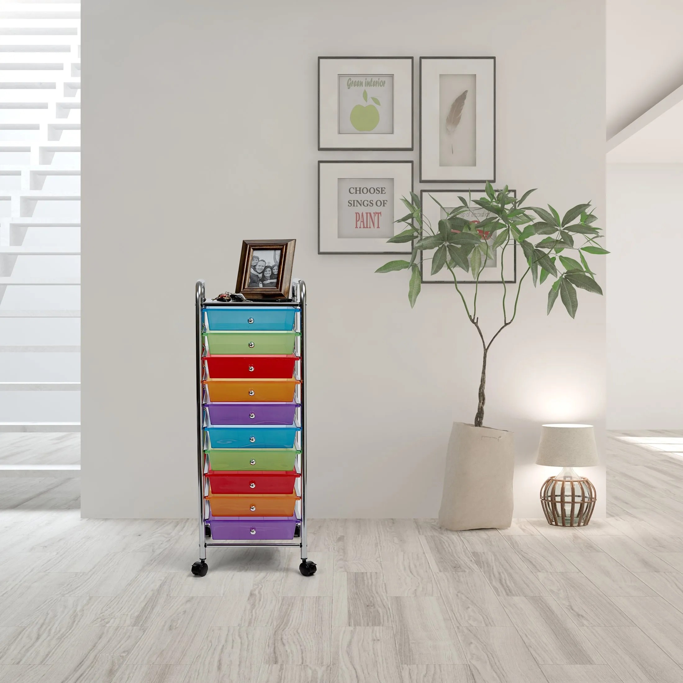 10-Drawer Organizer Cart, Translucent Multi-Color