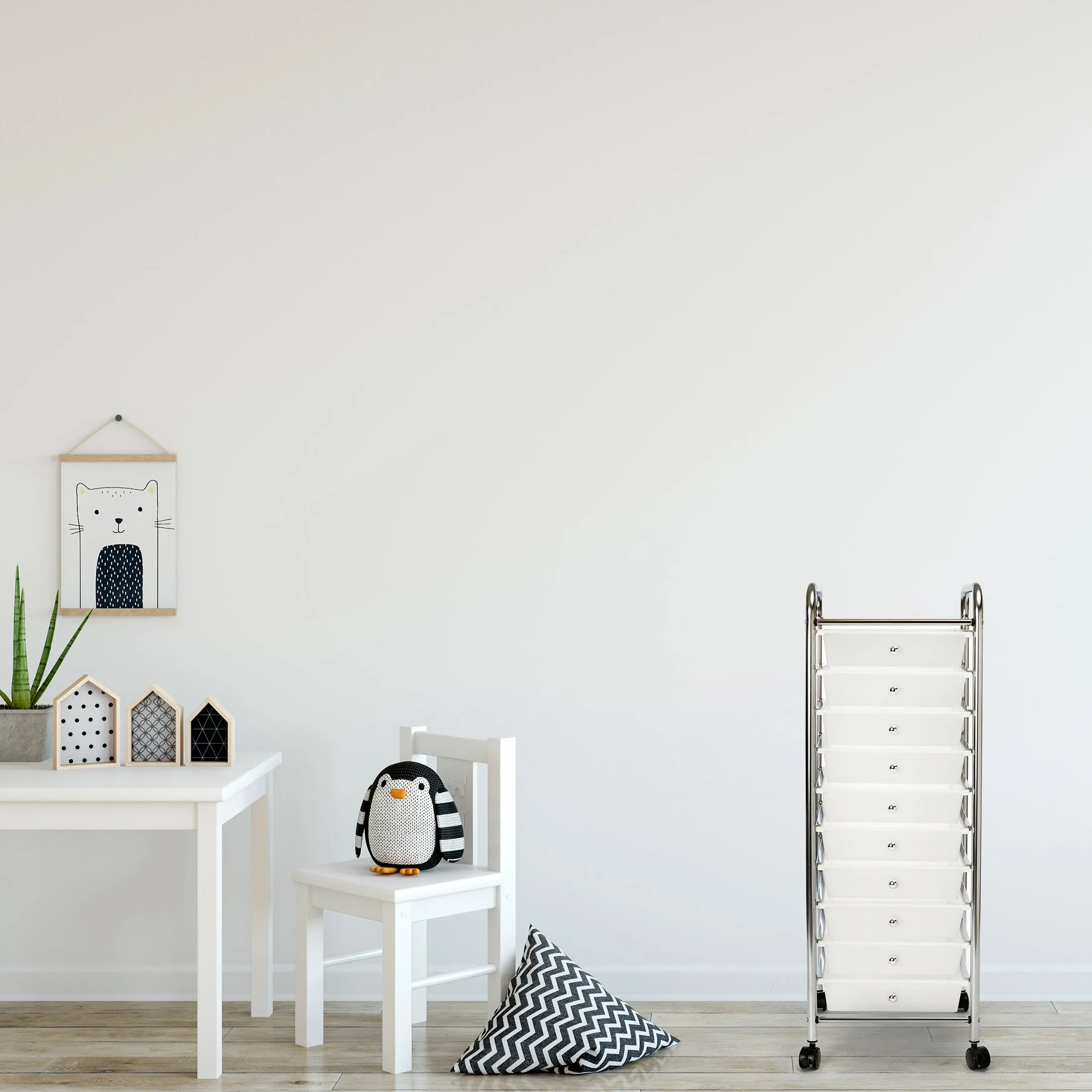 10-Drawer Organizer Cart, White