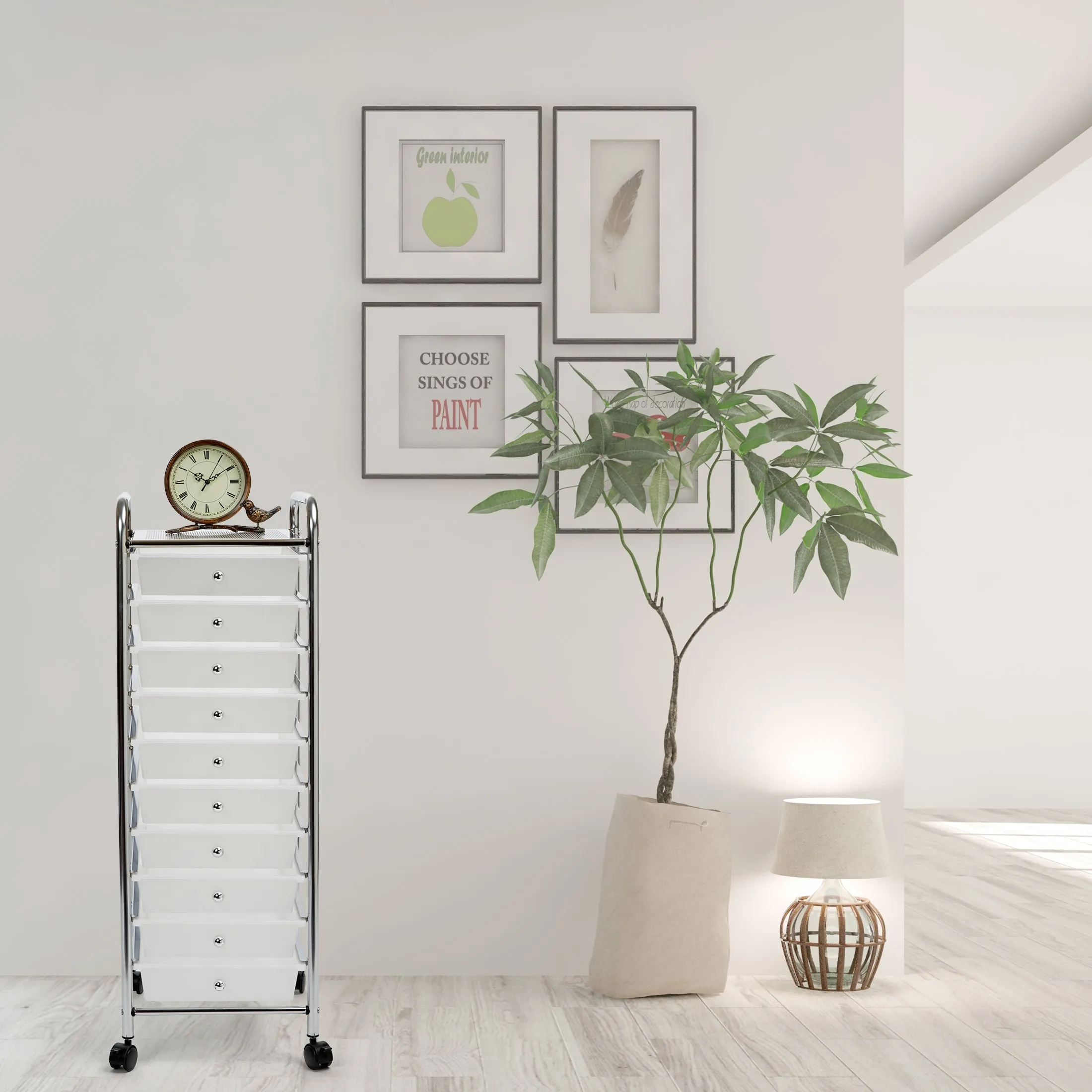10-Drawer Organizer Cart, White