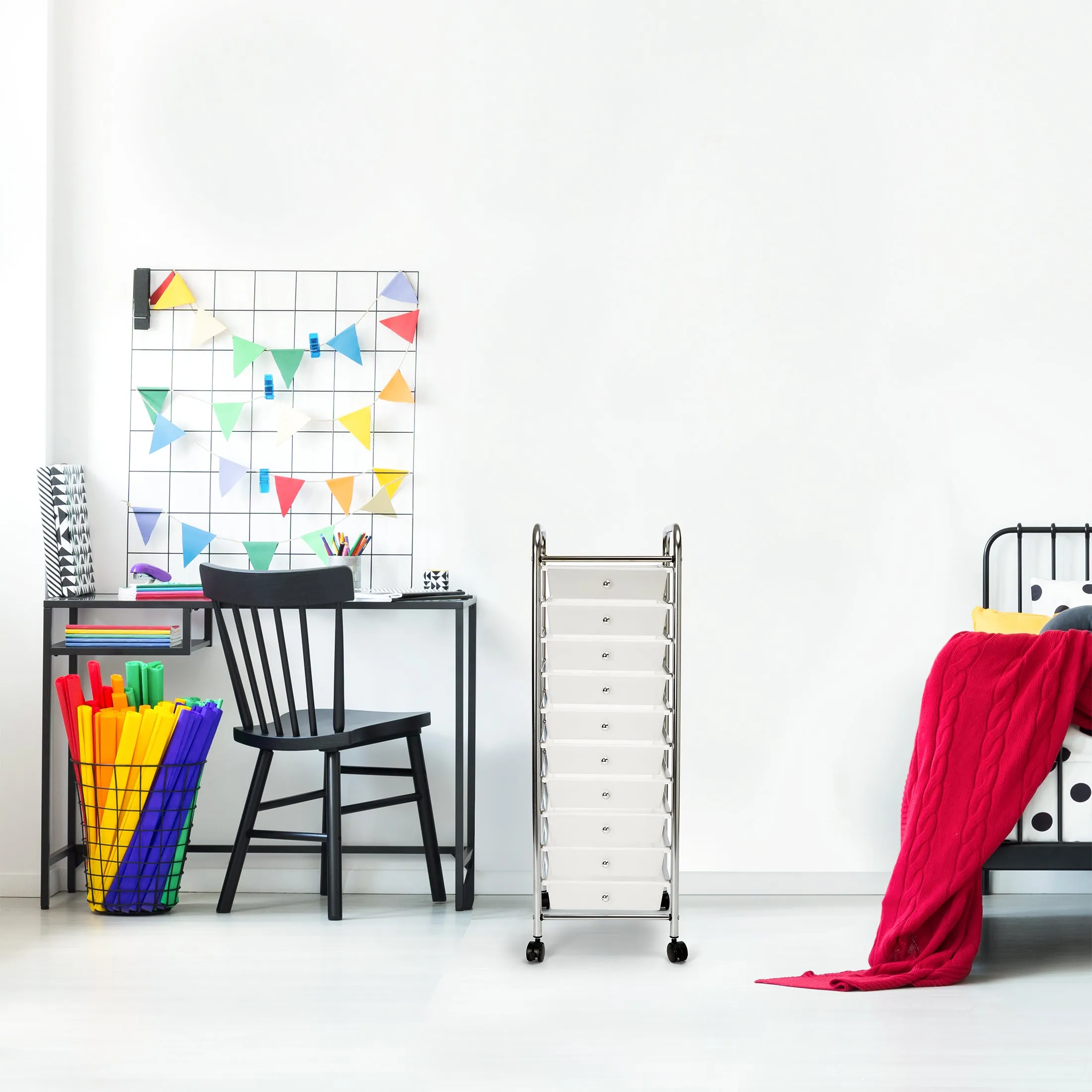 10-Drawer Organizer Cart, White
