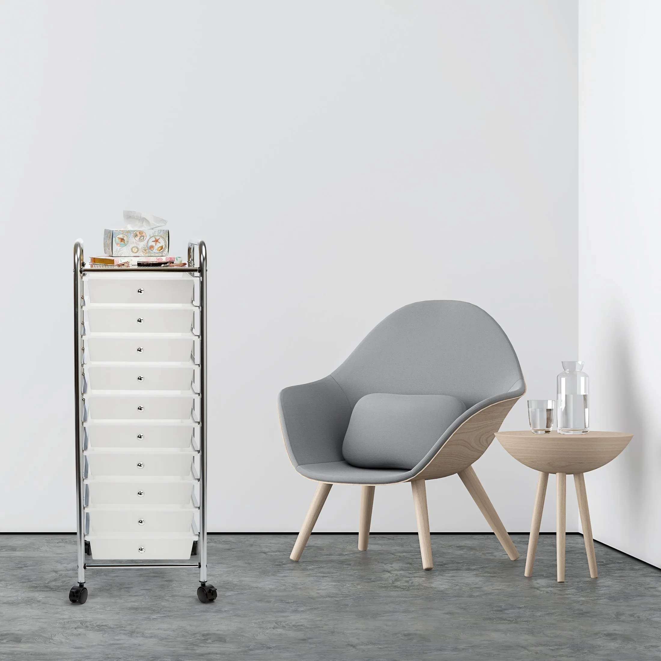 10-Drawer Organizer Cart, White