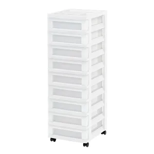 9-Drawer Storage Cart with Organizer Top, White/Pearl