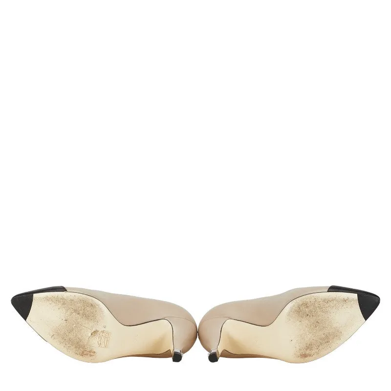 Chanel Coco Pumps Beige Black Leather  Chanel