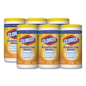 Disinfecting Wipes, 7 X 7 3-4, Crisp Lemon, 75-Canister, 6 Canisters-Carton