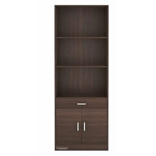 Engineered Wood Open Book Shelf with Drawer and Cupboard in Walnut Brown/Storage Unit