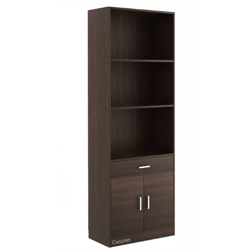 Engineered Wood Open Book Shelf with Drawer and Cupboard in Walnut Brown/Storage Unit