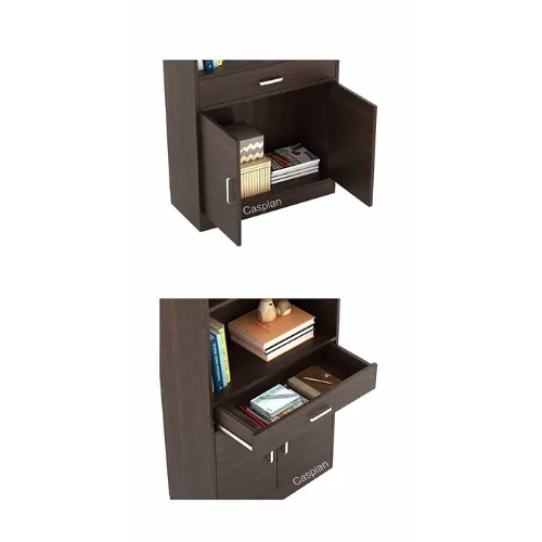 Engineered Wood Open Book Shelf with Drawer and Cupboard in Walnut Brown/Storage Unit
