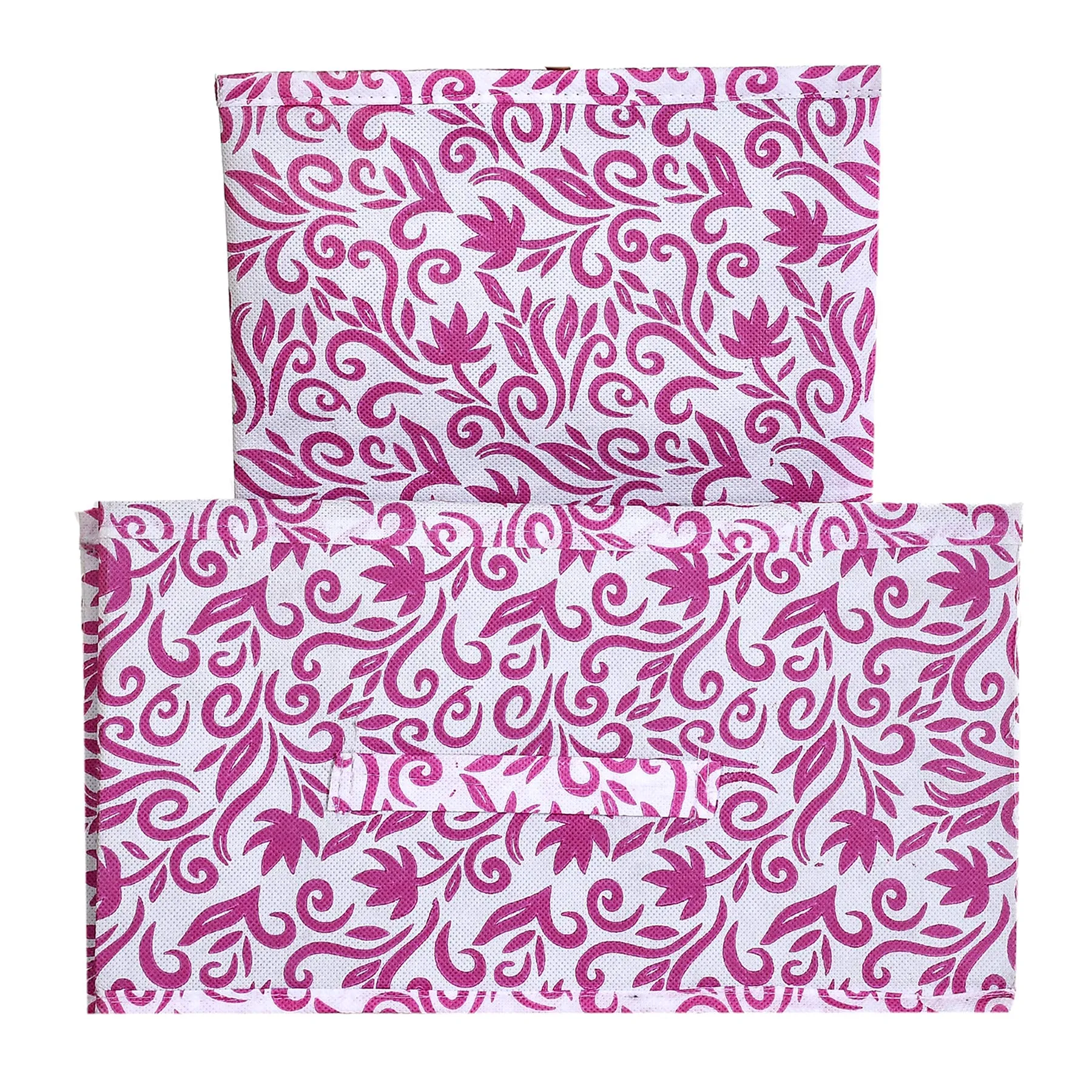 Kuber Industries Leaf Print Non Woven Fabric 3-Replacement Drawer Storage And Cloth Organizer Unit for Closet (Pink)-KUBMART16008