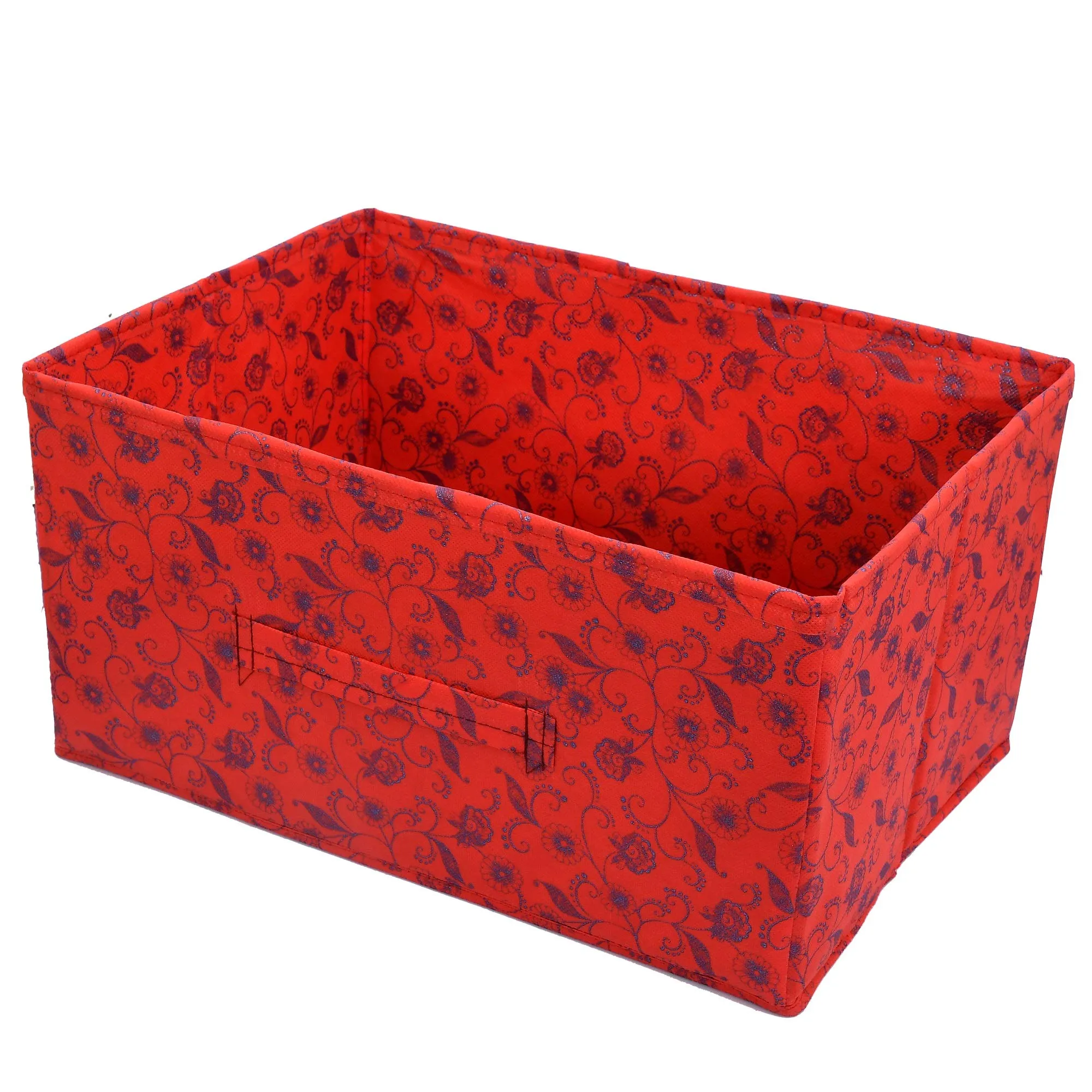 Kuber Industries Metalic Floral Print Non Woven Fabric 5-Drawer Storage and Cloth Organizer Unit for Closet (Red)-KUBMART1188