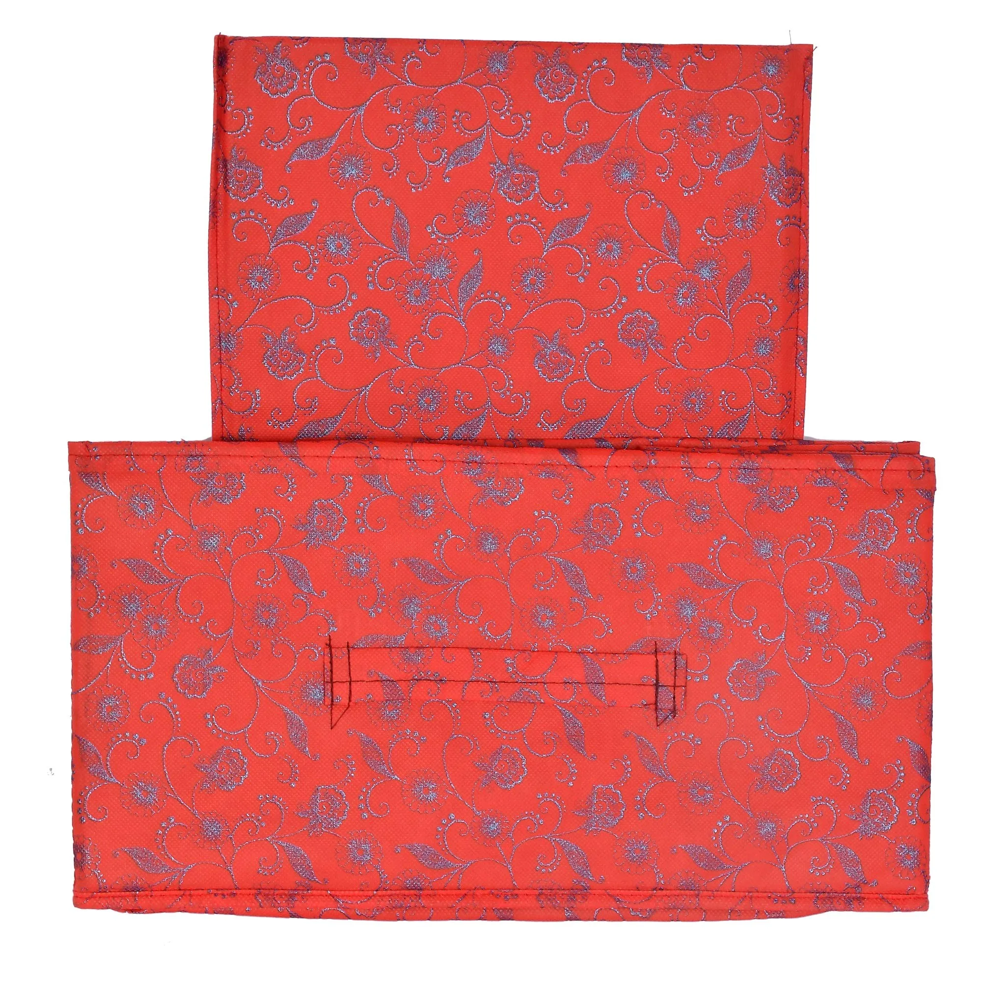 Kuber Industries Metalic Floral Print Non Woven Fabric 5-Drawer Storage and Cloth Organizer Unit for Closet (Red)-KUBMART1188