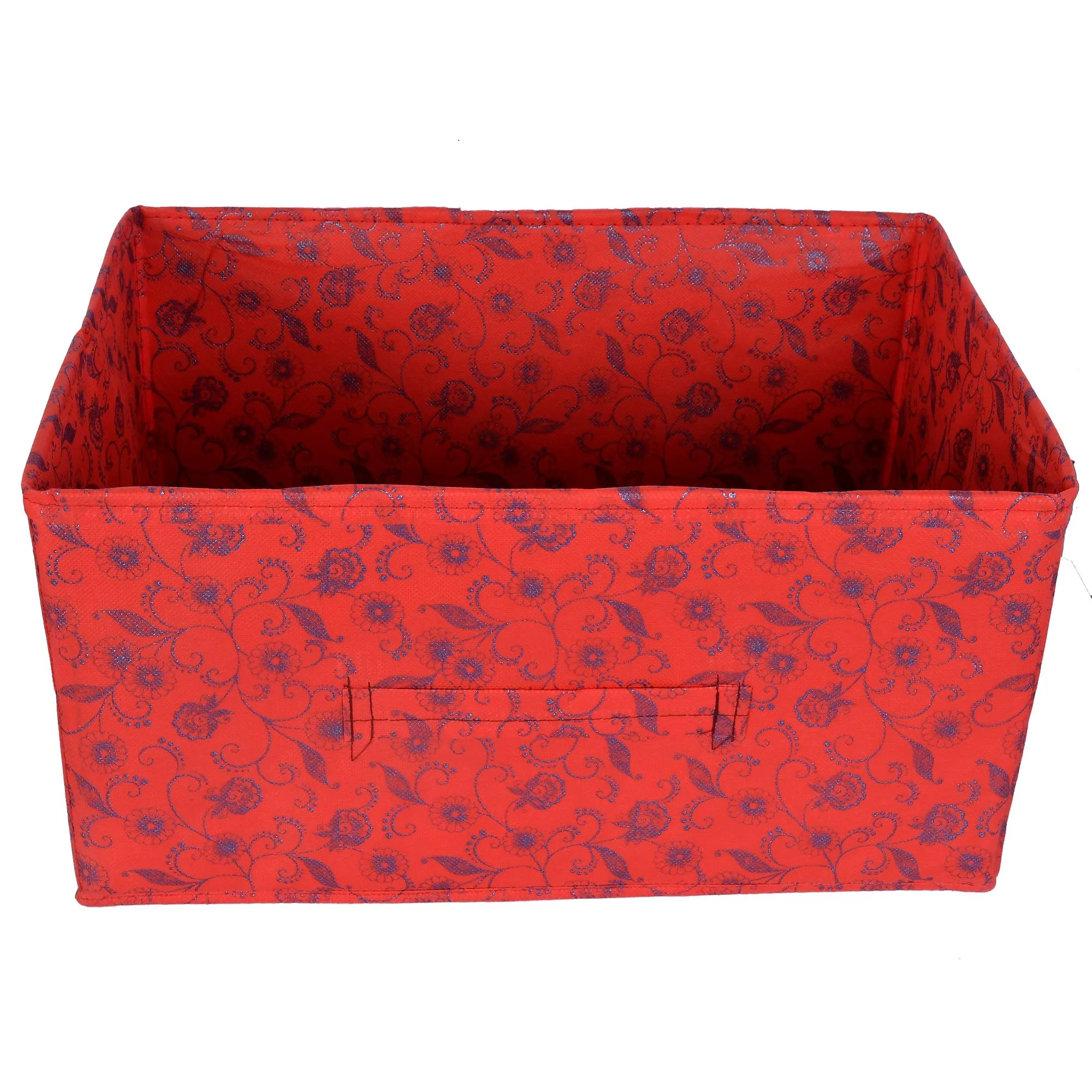 Kuber Industries Metalic Floral Print Non Woven Fabric 5-Drawer Storage and Cloth Organizer Unit for Closet (Red)-KUBMART1188