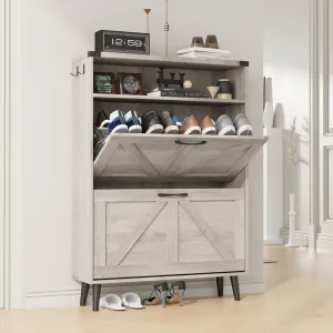 premium VEANERWOOD Shoe Cabinet with 2 Flip Drawers Farmhouse Shoe Storage Cabinet Organizer for Entryway, Grey