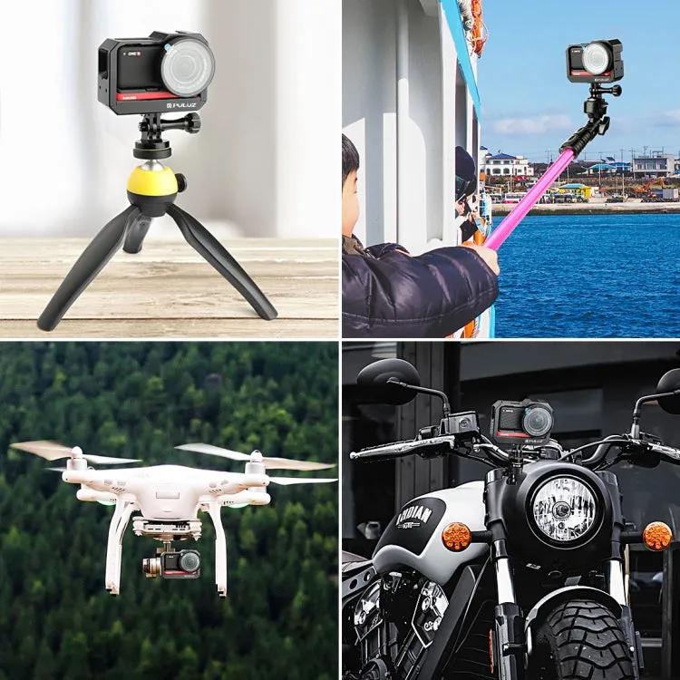 PULUZ Aluminum alloy Frame Mount Protective Case Cage with Cold Shoe Base Slot & Tripod Base Adapter for Insta360 One R(Black)