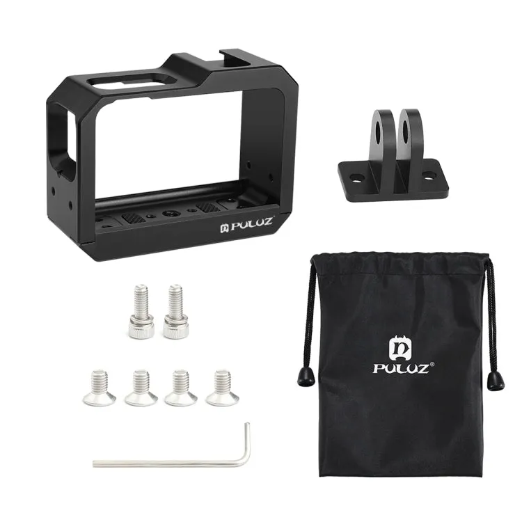 PULUZ Aluminum alloy Frame Mount Protective Case Cage with Cold Shoe Base Slot & Tripod Base Adapter for Insta360 One R(Black)