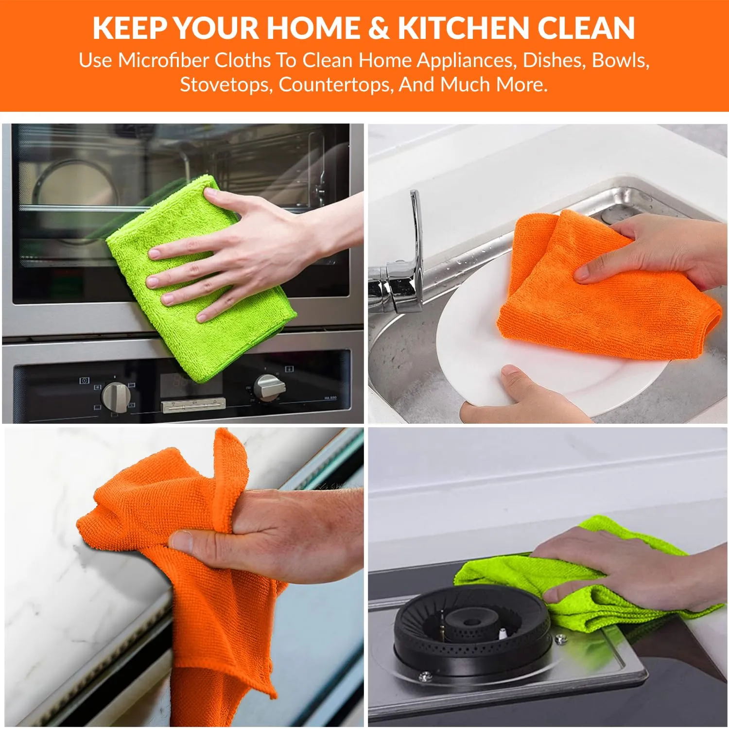 Tukzer Multi-Purpose Microfiber Cloths for Home Kitchen| Ultra-Soft Highly Absorbent Lint & Streak-Free Reusable Cleaning Wash Cloth for Glass, Dish, Steel, Window (Multi-Color | 8 Pcs 25 X 25 cms)