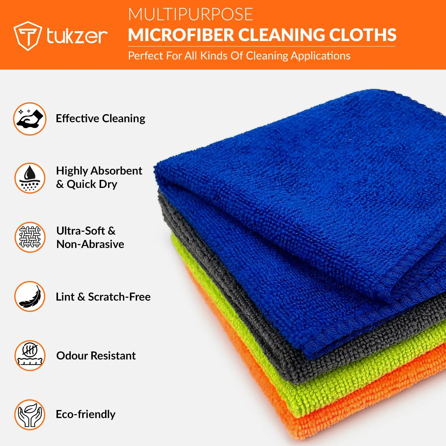 Tukzer Multi-Purpose Microfiber Cloths for Home Kitchen| Ultra-Soft Highly Absorbent Lint & Streak-Free Reusable Cleaning Wash Cloth for Glass, Dish, Steel, Window (Multi-Color | 8 Pcs 25 X 25 cms)