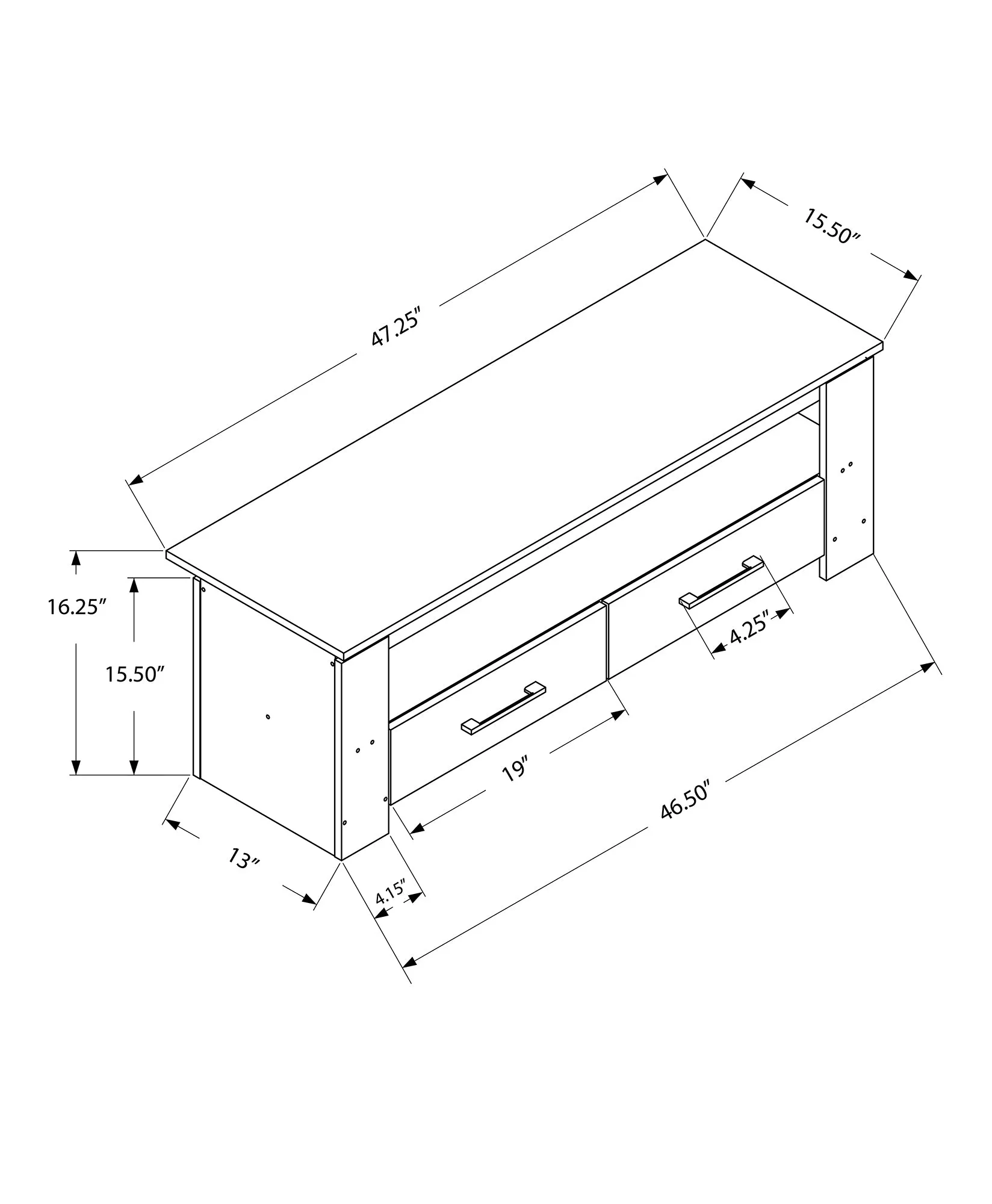 Tv Stand, 48 Inch, Console, Media Entertainment Center, Storage Drawers, Living Room, Bedroom, White Laminate, Contemporary, Modern